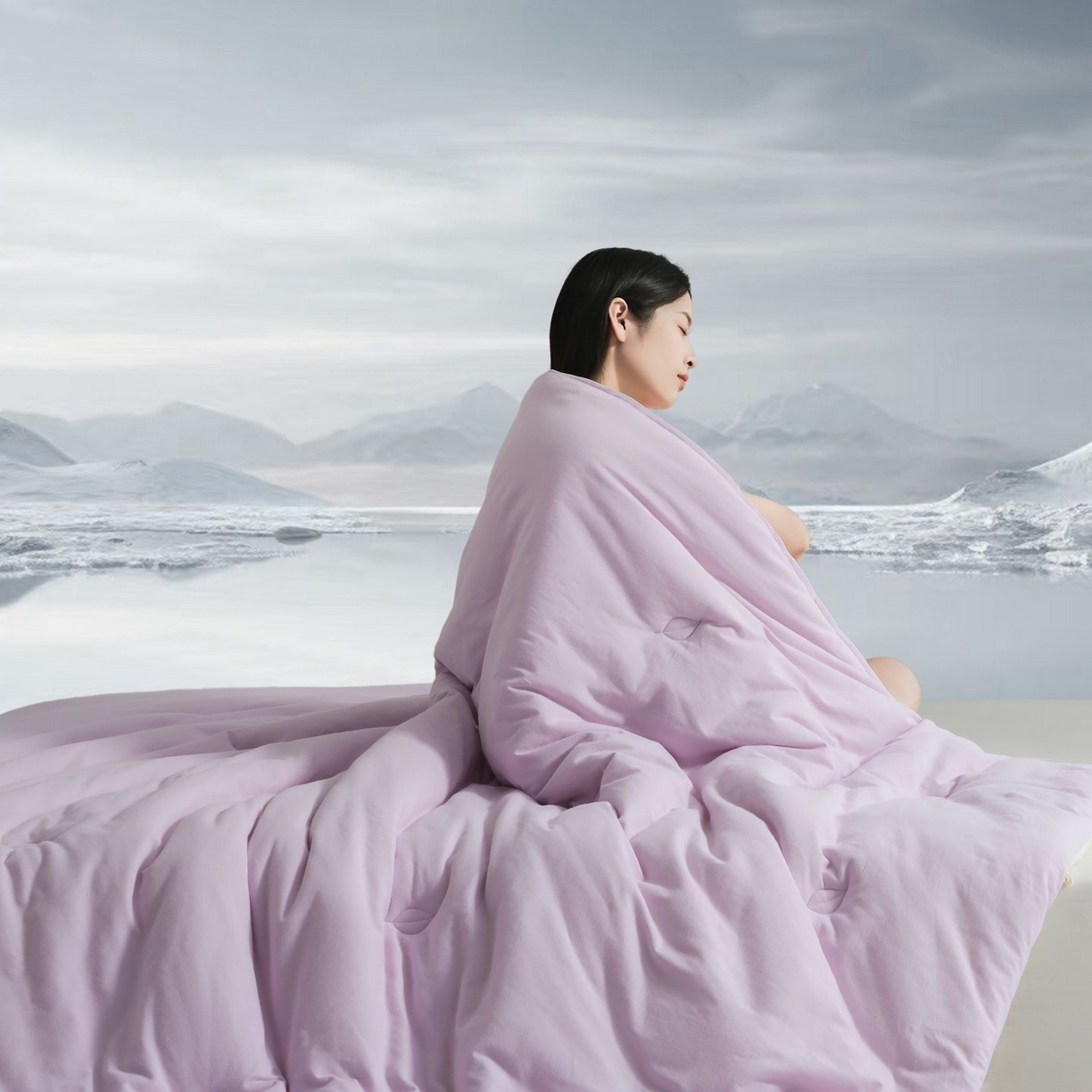 91家纺网 家纺一手货源 找家纺 桂雅居 2025新款可水洗全棉针织棉东方茶净奶糖云朵被被子被芯 奶油紫