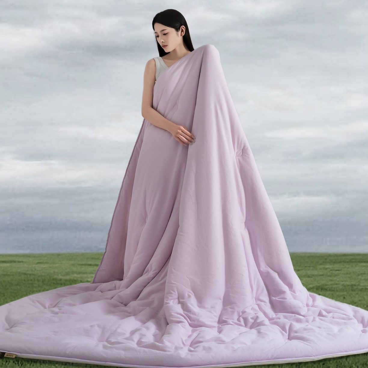 91家纺网 家纺一手货源 找家纺 桂雅居 2025新款可水洗全棉针织棉东方茶净奶糖云朵被被子被芯 奶油紫