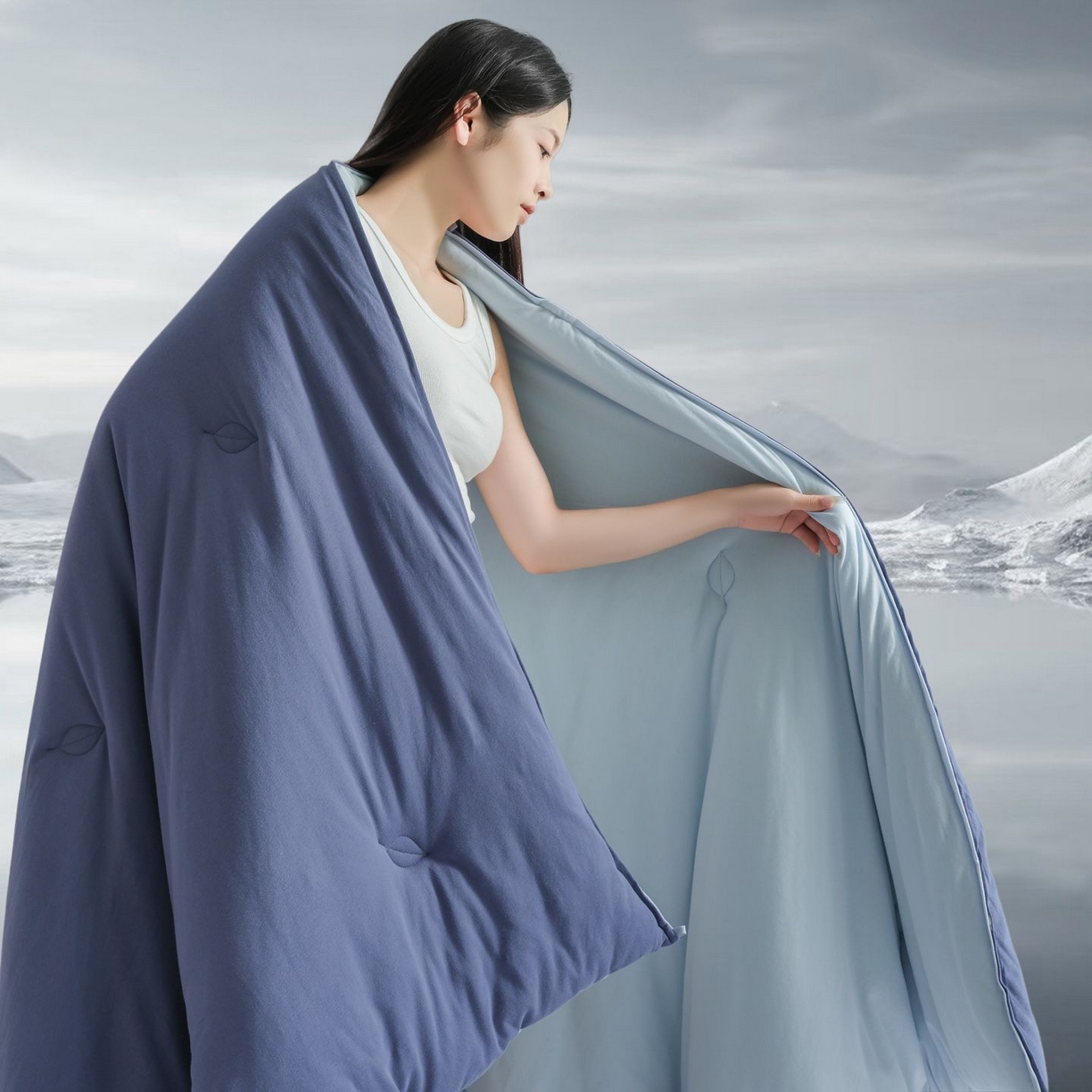 91家纺网 家纺一手货源 找家纺 桂雅居 2025新款可水洗全棉针织棉东方茶净奶糖云朵被被子被芯 星空蓝