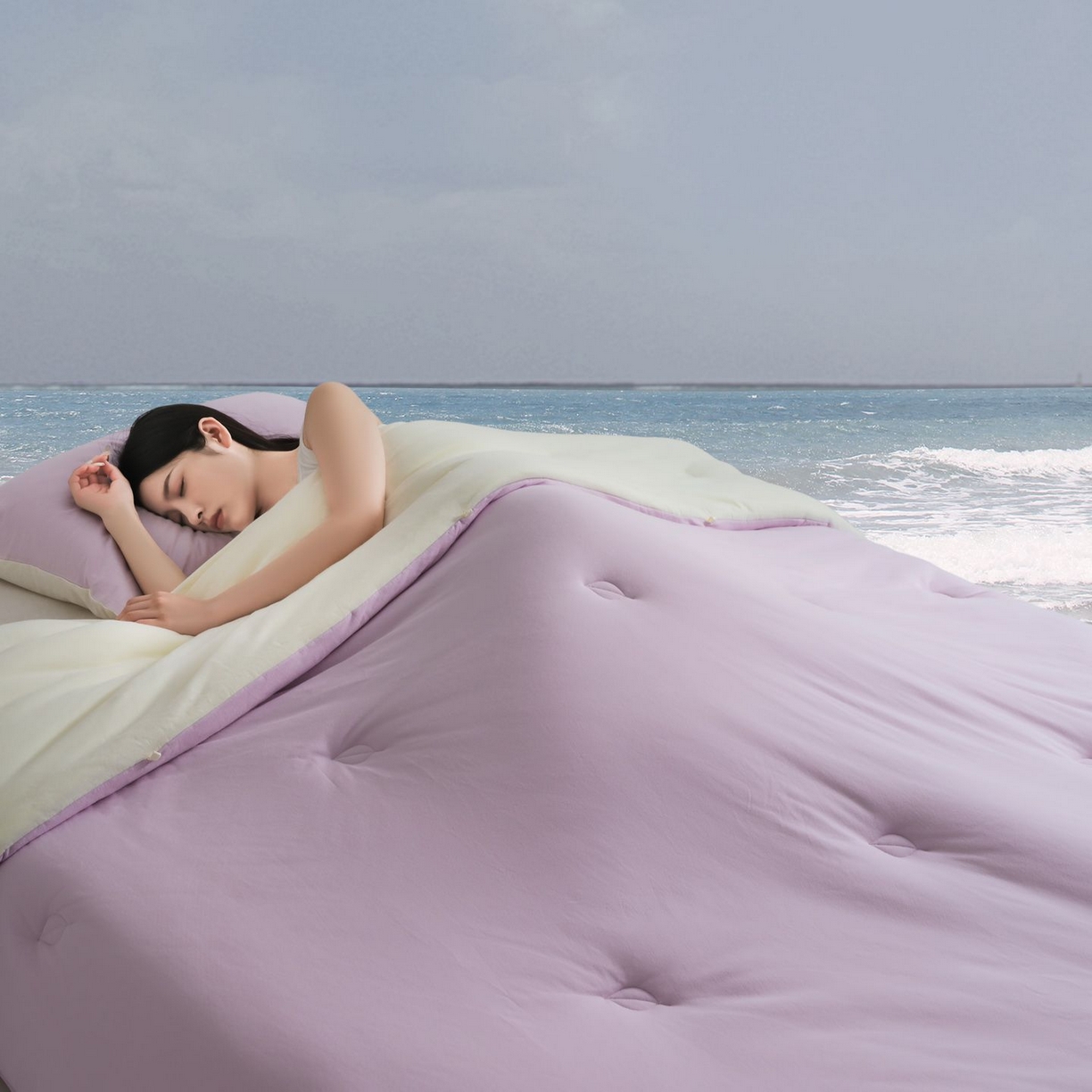 91家纺网 家纺一手货源 找家纺 桂雅居 2025新款可水洗全棉针织棉东方茶净奶糖云朵被被子被芯 奶油紫