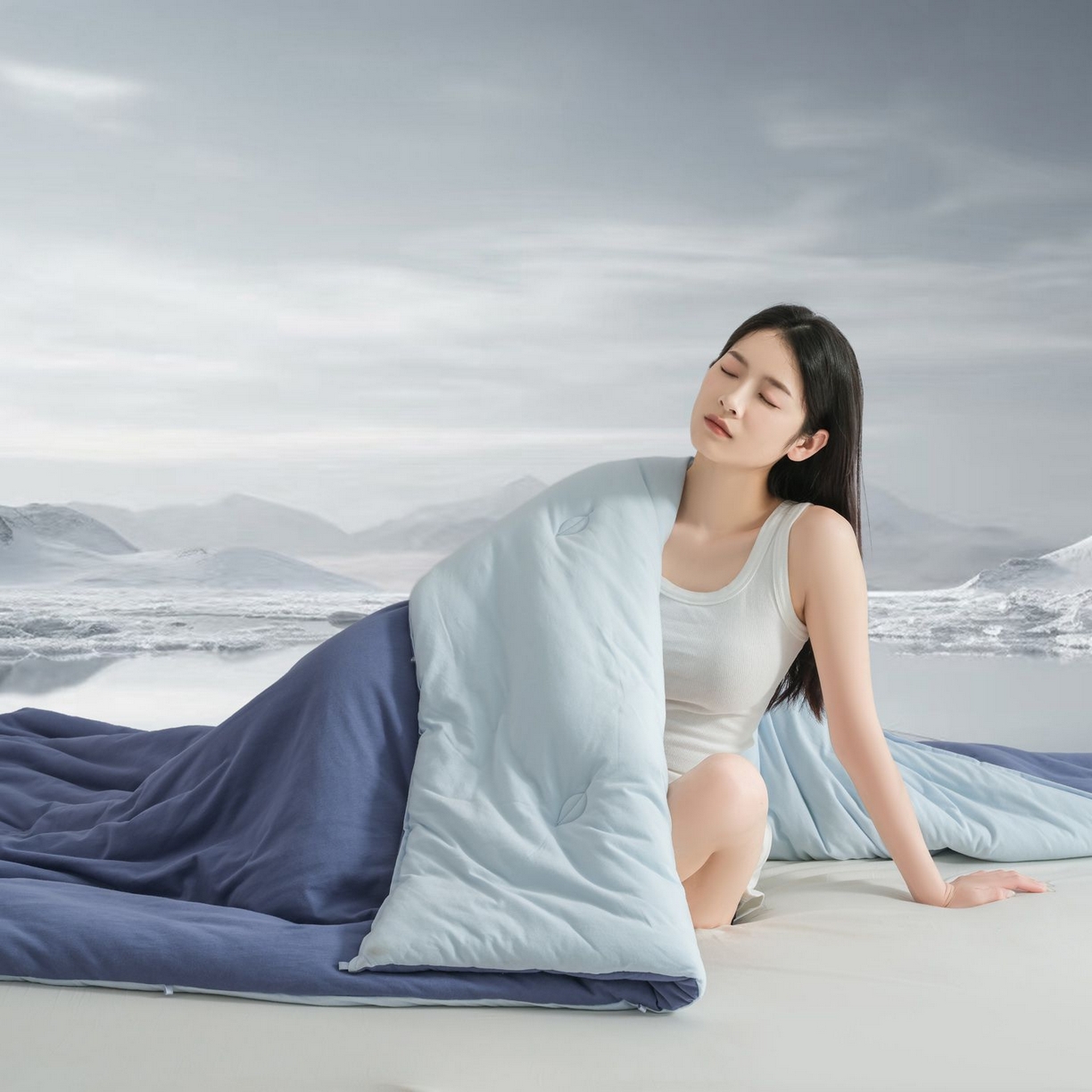 91家纺网 家纺一手货源 找家纺 桂雅居 2025新款可水洗全棉针织棉东方茶净奶糖云朵被被子被芯 星空蓝