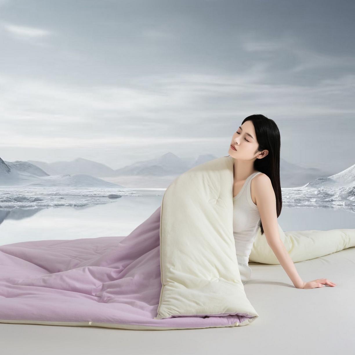 91家纺网 家纺一手货源 找家纺 桂雅居 2025新款可水洗全棉针织棉东方茶净奶糖云朵被被子被芯 奶油紫