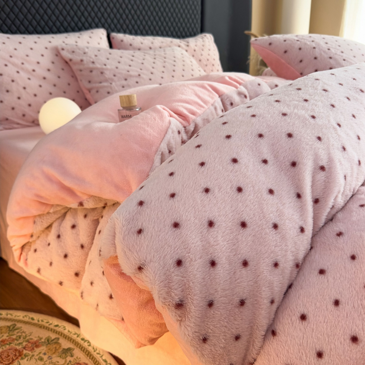 璐维斯 2025 A类舒适兔毛绒印花四件套卡通花卉牛奶绒秋冬保暖床上用品单被套三件套 浪漫波点-粉