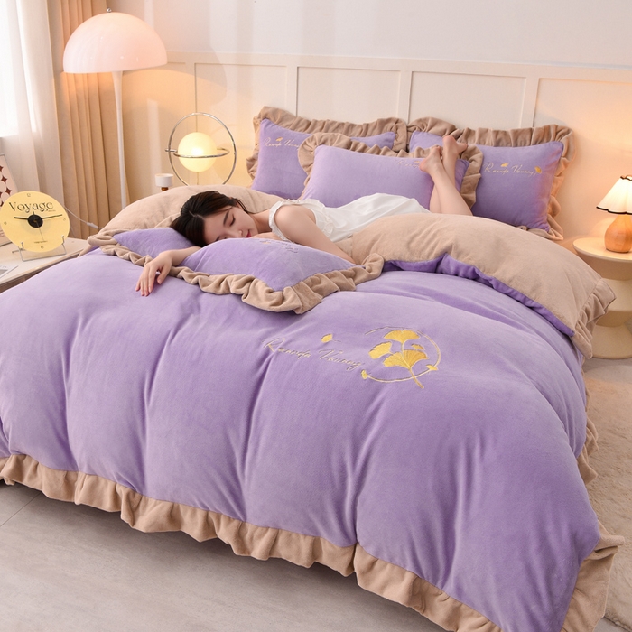 91家纺网 家纺一手货源 找家纺 （总）湘雪家居  2025新款高克重纯色刺绣牛奶绒床单款系列四件套-提供买家秀