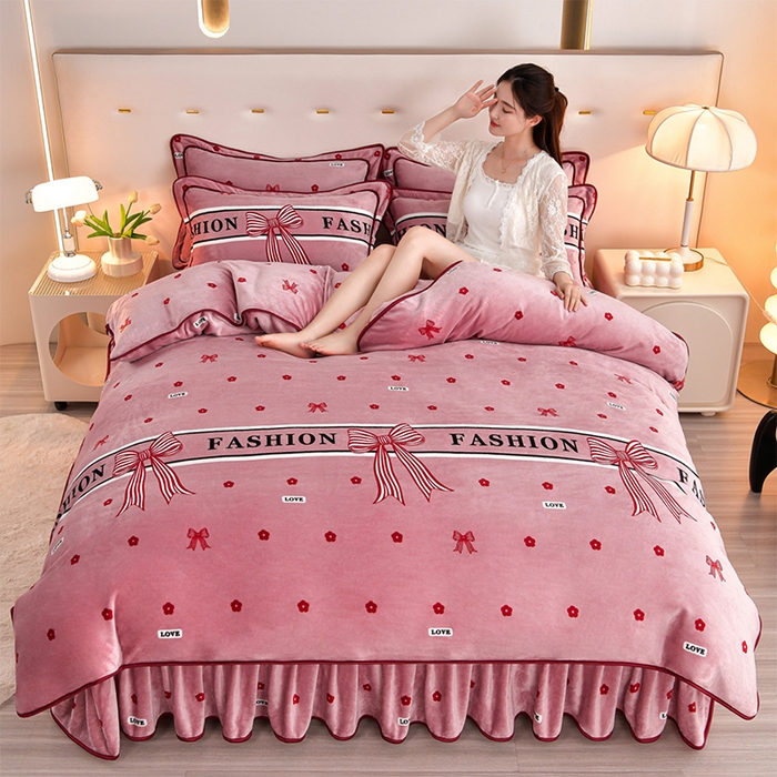 91家纺网 家纺一手货源 找家纺 缘莉娜家纺 2025高克重8斤牛奶绒四件套金貂绒法莱绒加厚保暖直播电商爆款 甜蜜蜜