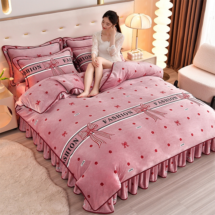 91家纺网 家纺一手货源 找家纺 缘莉娜家纺 2025高克重8斤牛奶绒四件套金貂绒法莱绒加厚保暖直播电商爆款 甜蜜蜜