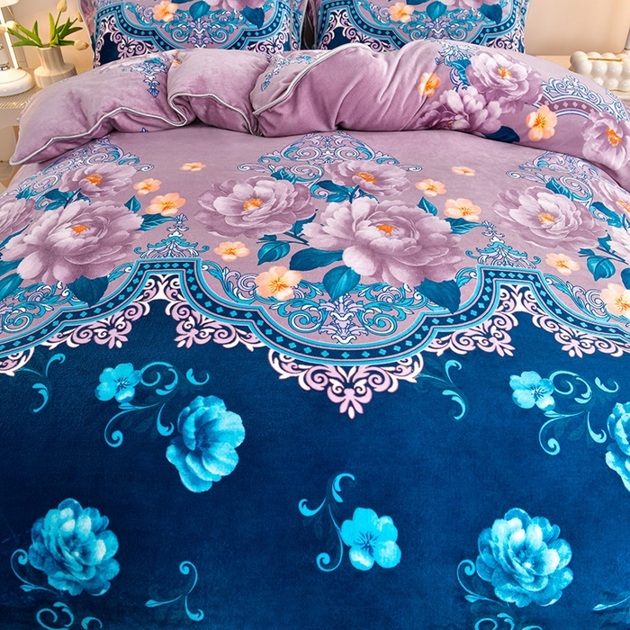 91家纺网 家纺一手货源 找家纺 缘莉娜家纺 2025高克重8斤牛奶绒四件套金貂绒法莱绒加厚保暖直播电商爆款 如花似锦