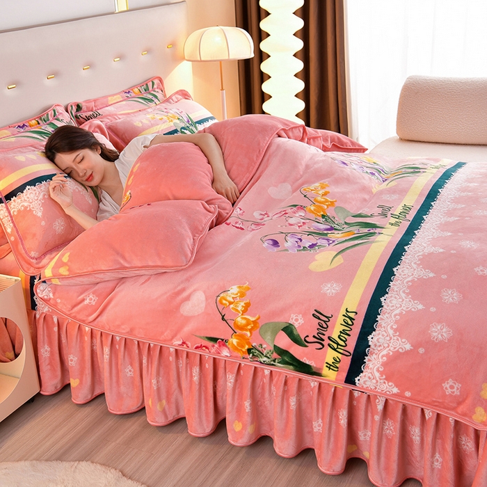 91家纺网 家纺一手货源 找家纺 缘莉娜家纺 2025高克重8斤牛奶绒四件套金貂绒法莱绒加厚保暖直播电商爆款 梦想花园