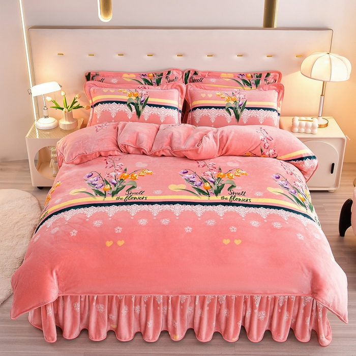 91家纺网 家纺一手货源 找家纺 缘莉娜家纺 2025高克重8斤牛奶绒四件套金貂绒法莱绒加厚保暖直播电商爆款 梦想花园