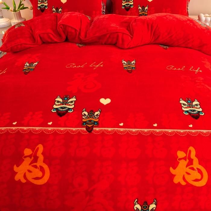 91家纺网 家纺一手货源 找家纺 缘莉娜家纺 2025高克重8斤牛奶绒四件套金貂绒法莱绒加厚保暖直播电商爆款 百福吉祥