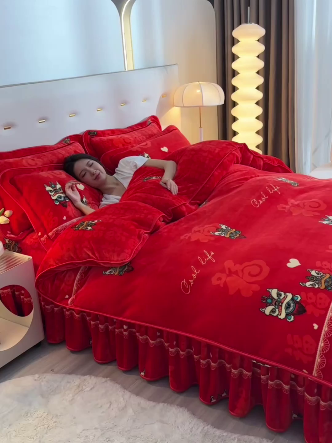 91家纺网 家纺一手货源 找家纺 缘莉娜家纺 2025高克重8斤牛奶绒四件套金貂绒法莱绒加厚保暖直播电商爆款 百福吉祥