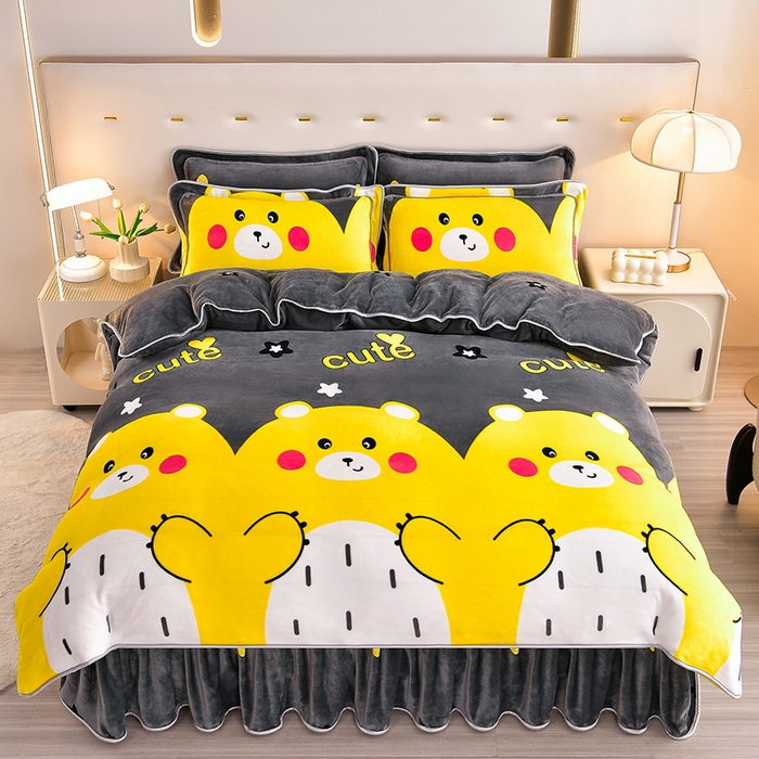 91家纺网 家纺一手货源 找家纺 缘莉娜家纺 2025高克重8斤牛奶绒四件套金貂绒法莱绒加厚保暖直播电商爆款 抱抱熊