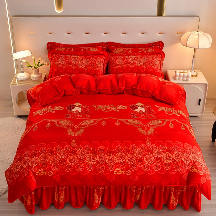 91家纺网 家纺一手货源 找家纺 缘莉娜家纺 2025高克重8斤牛奶绒四件套金貂绒法莱绒加厚保暖直播电商爆款 喜结良缘