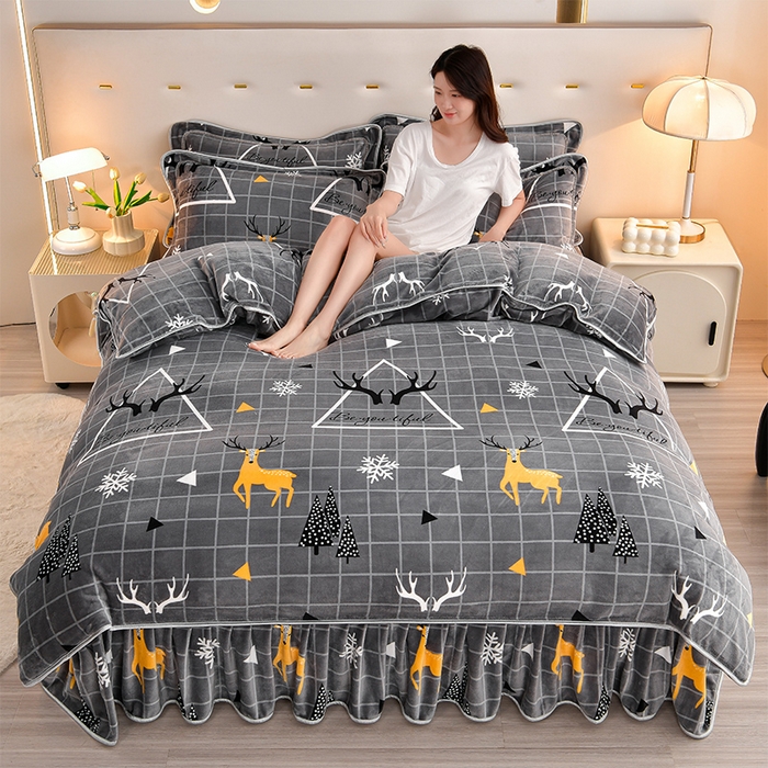 91家纺网 家纺一手货源 找家纺 缘莉娜家纺 2025高克重8斤牛奶绒四件套金貂绒法莱绒加厚保暖直播电商爆款 鹿上时空