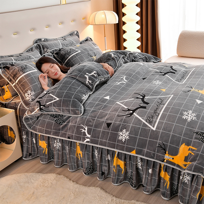 91家纺网 家纺一手货源 找家纺 缘莉娜家纺 2025高克重8斤牛奶绒四件套金貂绒法莱绒加厚保暖直播电商爆款 鹿上时空