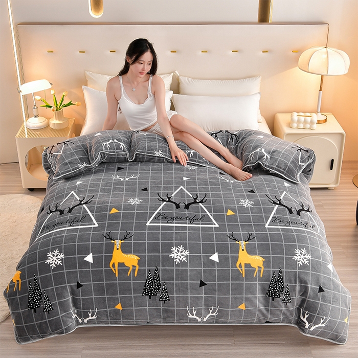 91家纺网 家纺一手货源 找家纺 缘莉娜家纺 2025高克重8斤牛奶绒四件套金貂绒法莱绒加厚保暖直播电商爆款 鹿上时空