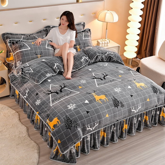 91家纺网 家纺一手货源 找家纺 缘莉娜家纺 2025高克重8斤牛奶绒四件套金貂绒法莱绒加厚保暖直播电商爆款 鹿上时空