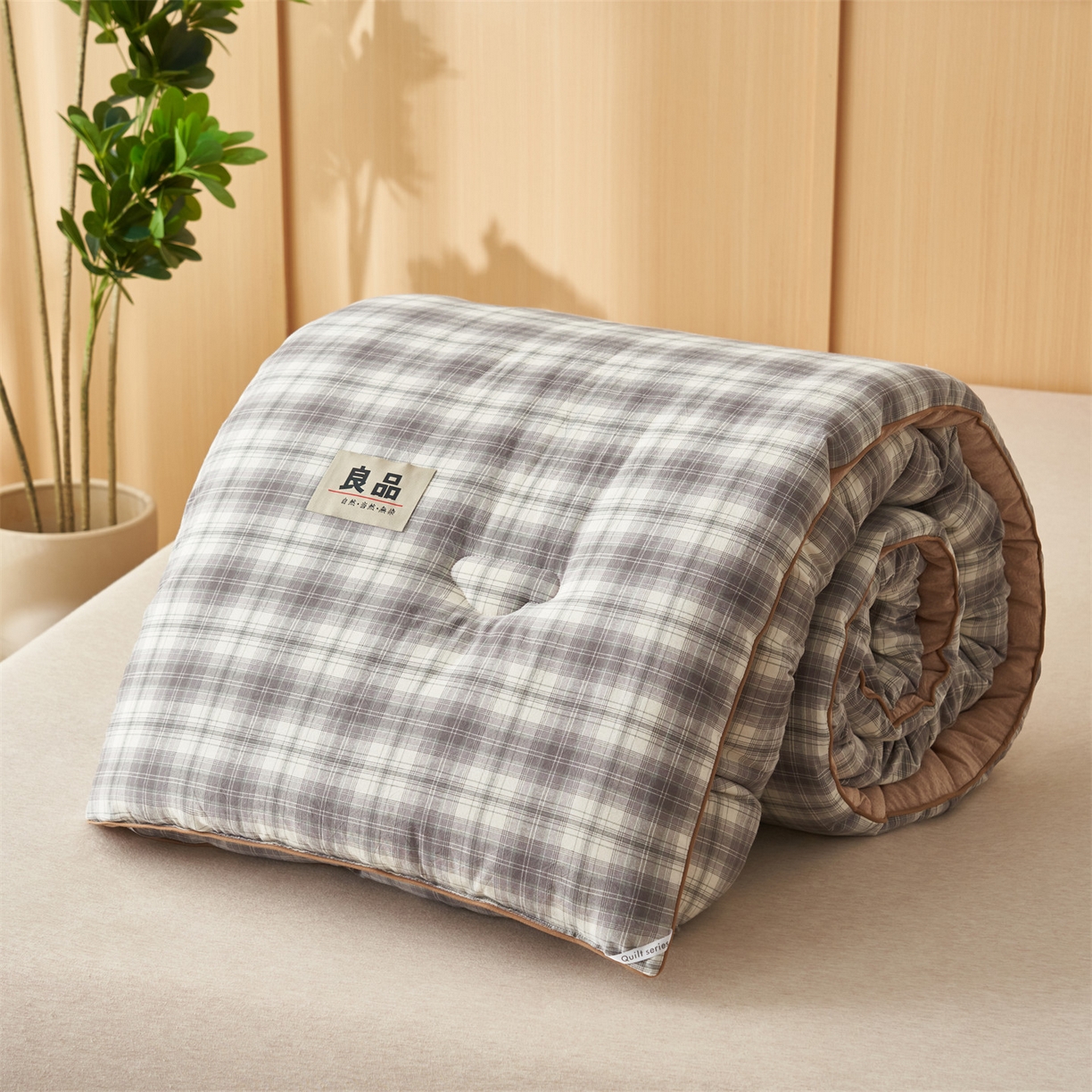 91家纺网 家纺一手货源 找家纺 趣色家纺 2025新款色织格子里外全棉纯棉棉花冬被被子被芯 绅士灰