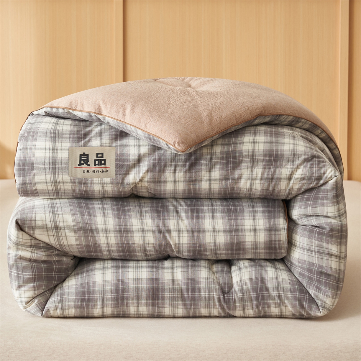 91家纺网 家纺一手货源 找家纺 趣色家纺 2025新款色织格子里外全棉纯棉棉花冬被被子被芯 绅士灰