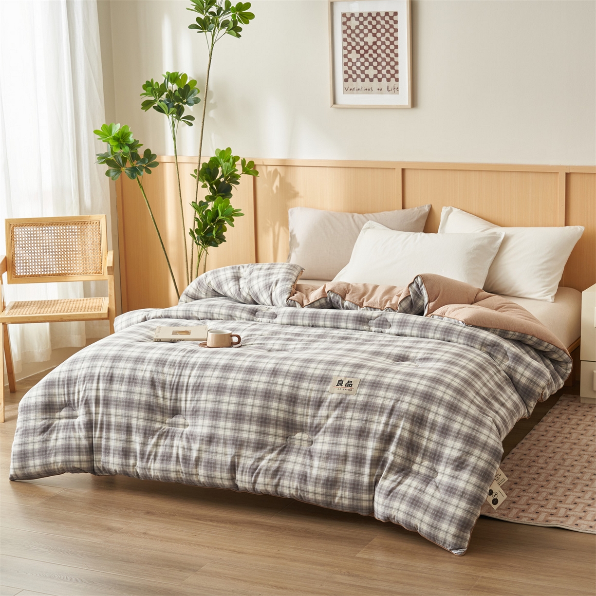 91家纺网 家纺一手货源 找家纺 趣色家纺 2025新款色织格子里外全棉纯棉棉花冬被被子被芯 绅士灰