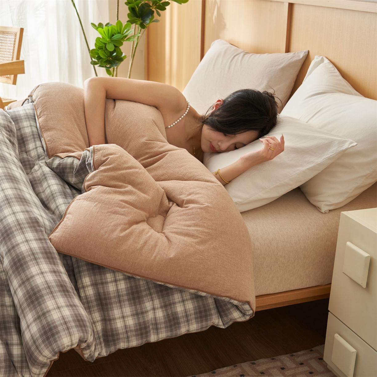 91家纺网 家纺一手货源 找家纺 趣色家纺 2025新款色织格子里外全棉纯棉棉花冬被被子被芯 绅士灰