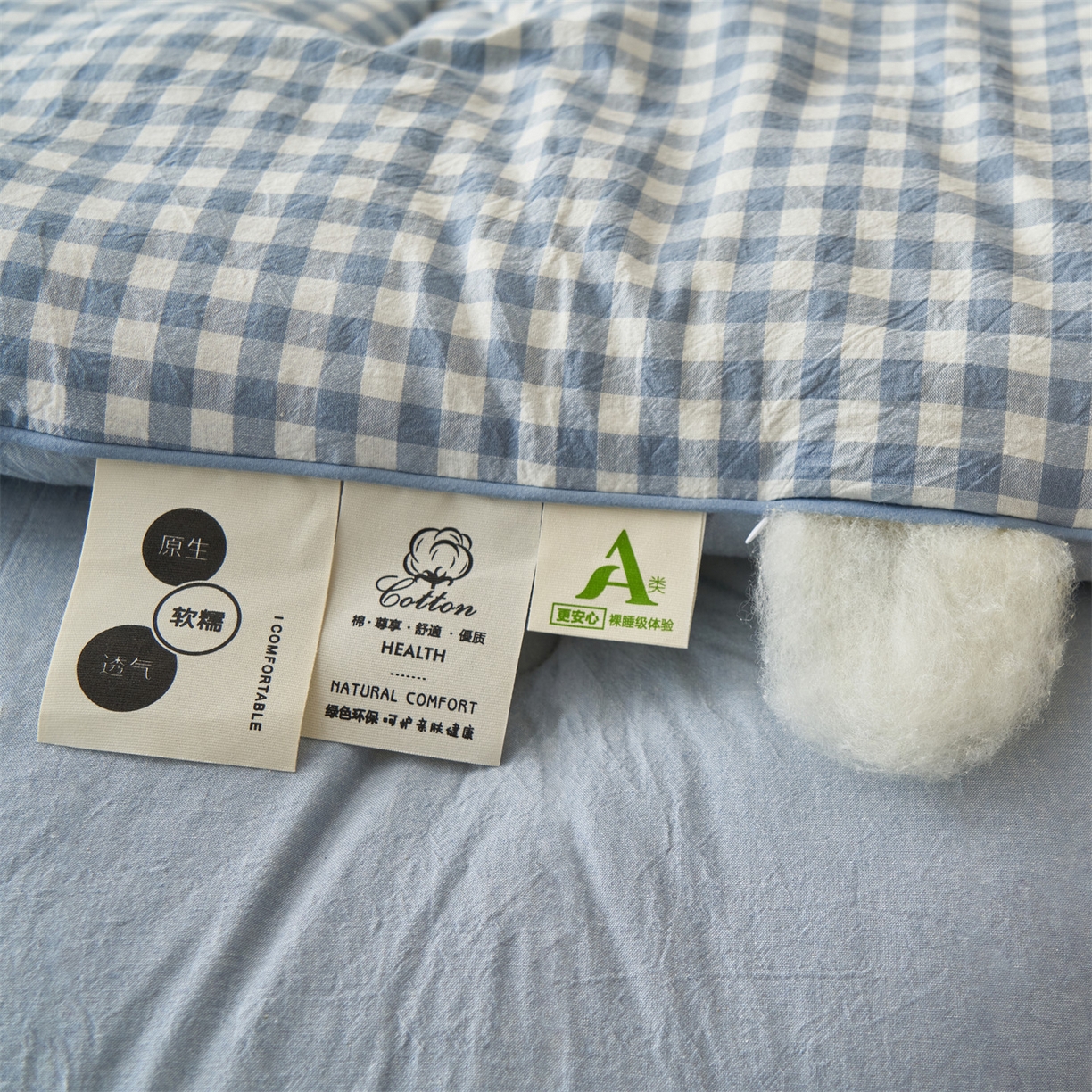 91家纺网 家纺一手货源 找家纺 趣色家纺 2025新款色织格子里外全棉纯棉棉花冬被被子被芯 小蓝格