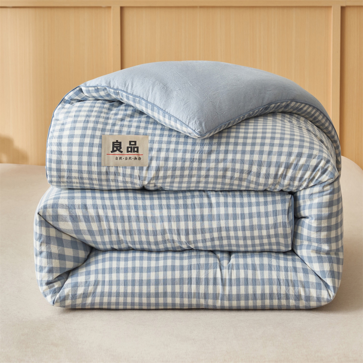 91家纺网 家纺一手货源 找家纺 趣色家纺 2025新款色织格子里外全棉纯棉棉花冬被被子被芯 小蓝格