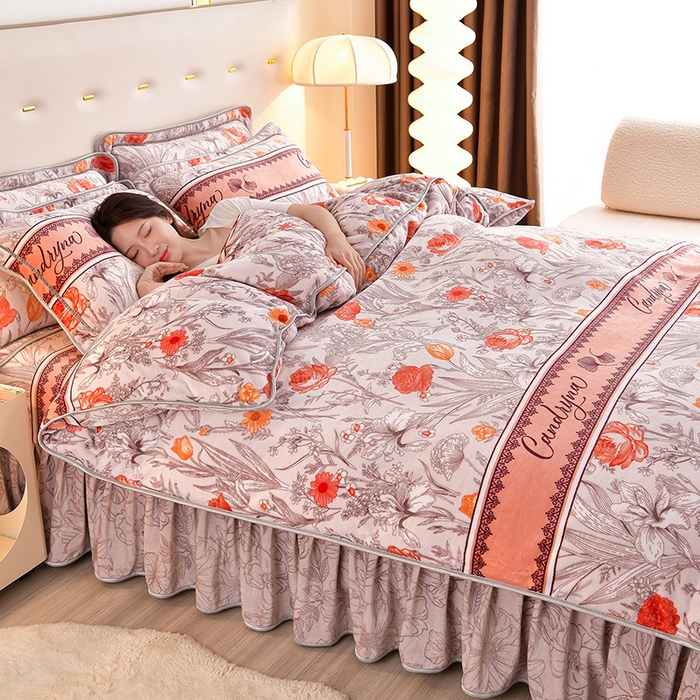 91家纺网 家纺一手货源 找家纺 缘莉娜家纺 2025高克重8斤牛奶绒四件套金貂绒法莱绒加厚保暖直播电商爆款 爱恋