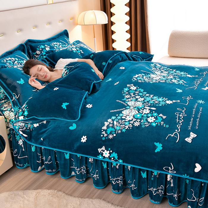 91家纺网 家纺一手货源 找家纺 缘莉娜家纺 2025高克重8斤牛奶绒四件套金貂绒法莱绒加厚保暖直播电商爆款 翩翩起舞