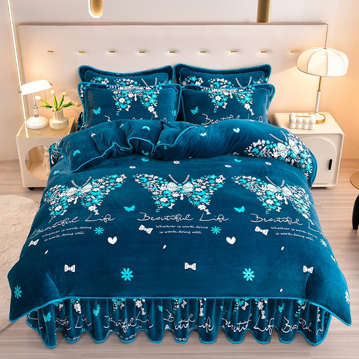 91家纺网 家纺一手货源 找家纺 缘莉娜家纺 2025高克重8斤牛奶绒四件套金貂绒法莱绒加厚保暖直播电商爆款 翩翩起舞