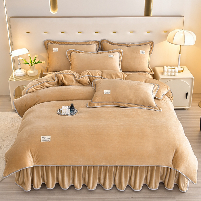 91家纺网 家纺一手货源 找家纺 缘莉娜家纺 2025高克重8斤牛奶绒四件套金貂绒法莱绒加厚保暖直播电商爆款 浅驼色