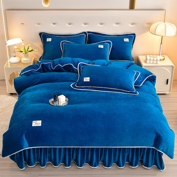 91家纺网 家纺一手货源 找家纺 缘莉娜家纺 2025高克重8斤牛奶绒四件套金貂绒法莱绒加厚保暖直播电商爆款 深蓝