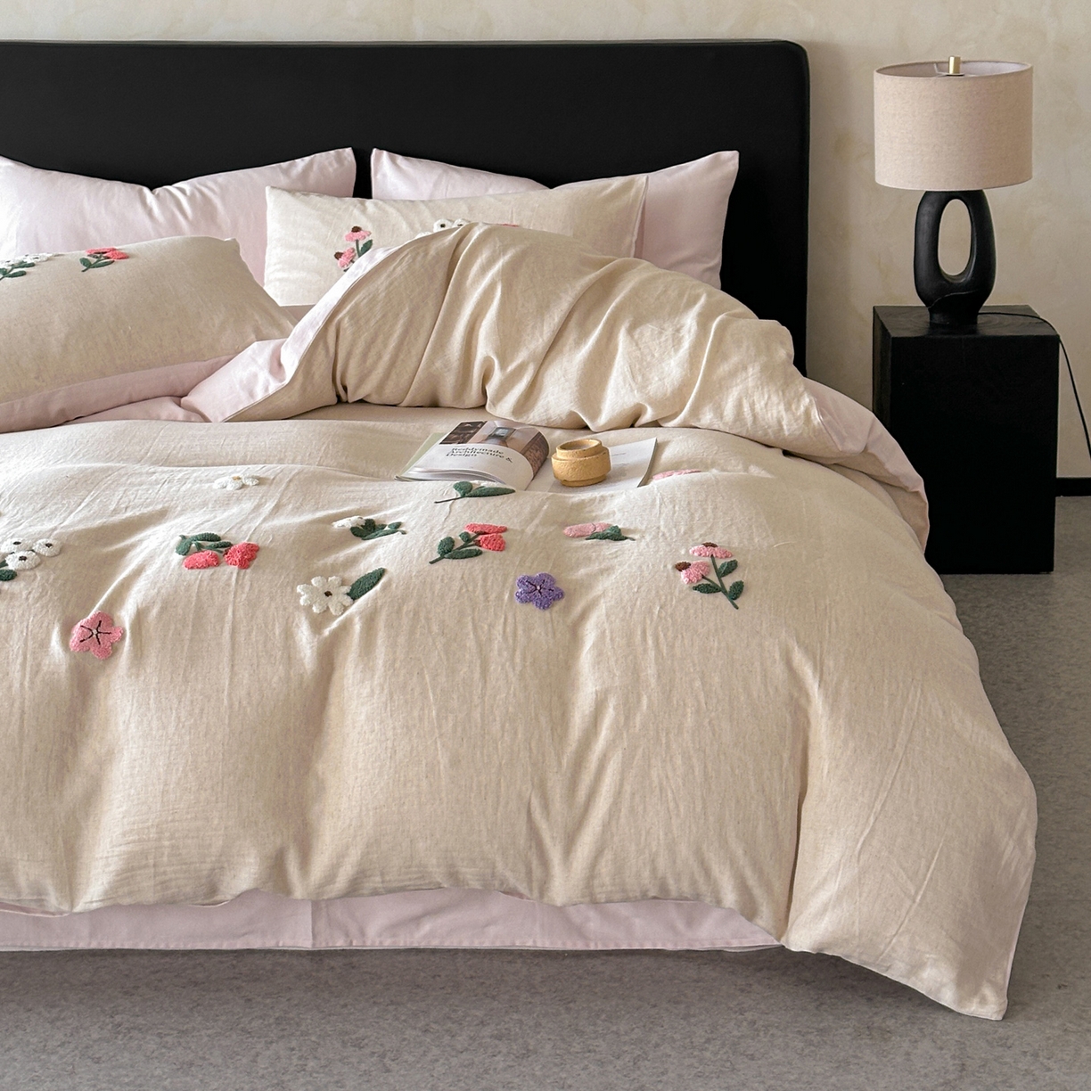 （总）雅居纺家纺 2025新款棉麻+全棉磨毛毛巾绣四件套