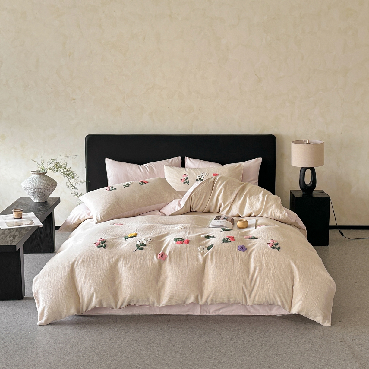 91家纺网 家纺一手货源 找家纺 （总）雅居纺家纺 2025新款棉麻+全棉磨毛毛巾绣四件套