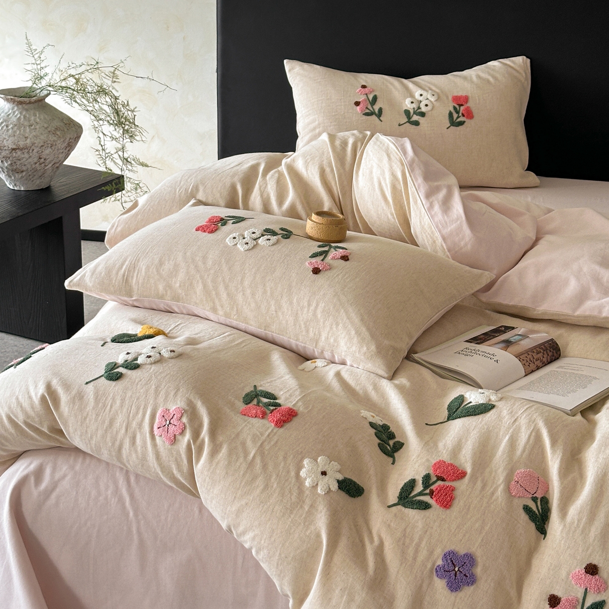 91家纺网 家纺一手货源 找家纺 （总）雅居纺家纺 2025新款棉麻+全棉磨毛毛巾绣四件套