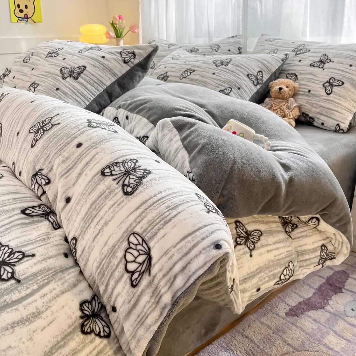 91家纺网 家纺一手货源 找家纺 （总）雅居纺家纺 2025新款雕花牛奶绒四件套-蝴蝶系列