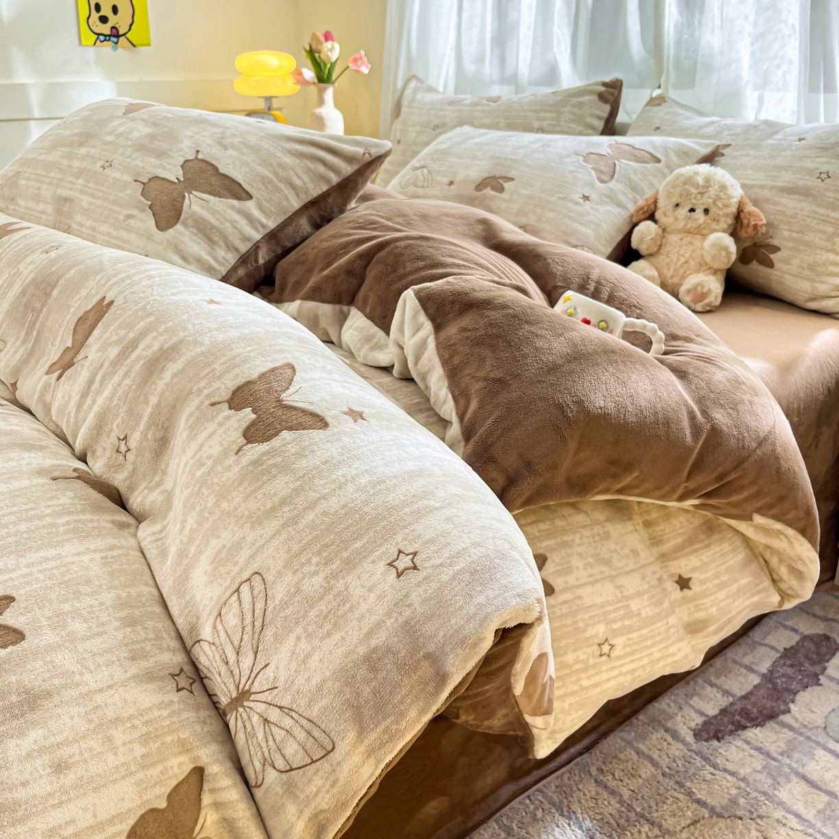 91家纺网 家纺一手货源 找家纺 （总）雅居纺家纺 2025新款雕花牛奶绒四件套-蝴蝶系列