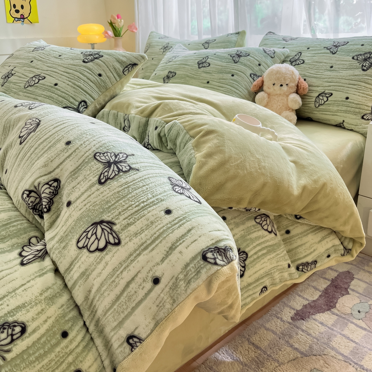 91家纺网 家纺一手货源 找家纺 （总）雅居纺家纺 2025新款雕花牛奶绒四件套-蝴蝶系列