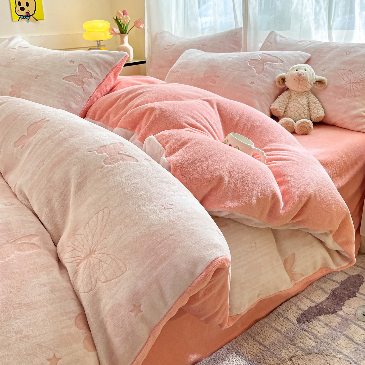 91家纺网 家纺一手货源 找家纺 （总）雅居纺家纺 2025新款雕花牛奶绒四件套-蝴蝶系列