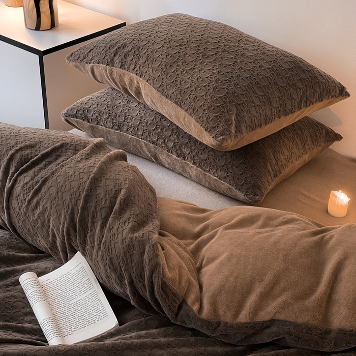 91家纺网 家纺一手货源 找家纺 雅居纺家纺 2025新款雕花绒四件套-简约系列 米兰-咖