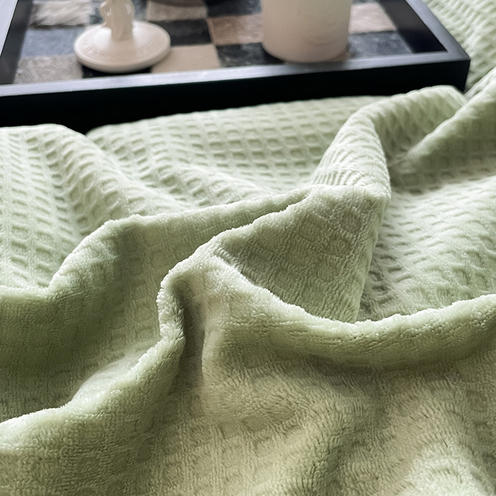 91家纺网 家纺一手货源 找家纺 雅居纺家纺 2025新款雕花绒四件套-简约系列 华夫格绒-水绿