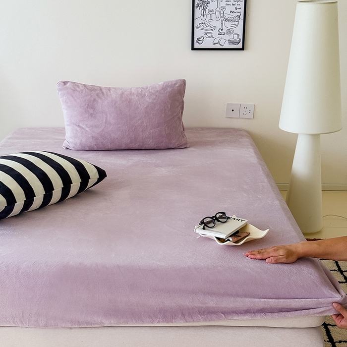 三朵家纺 2025新款牛奶绒印花单床笠 床笠单件 淡紫