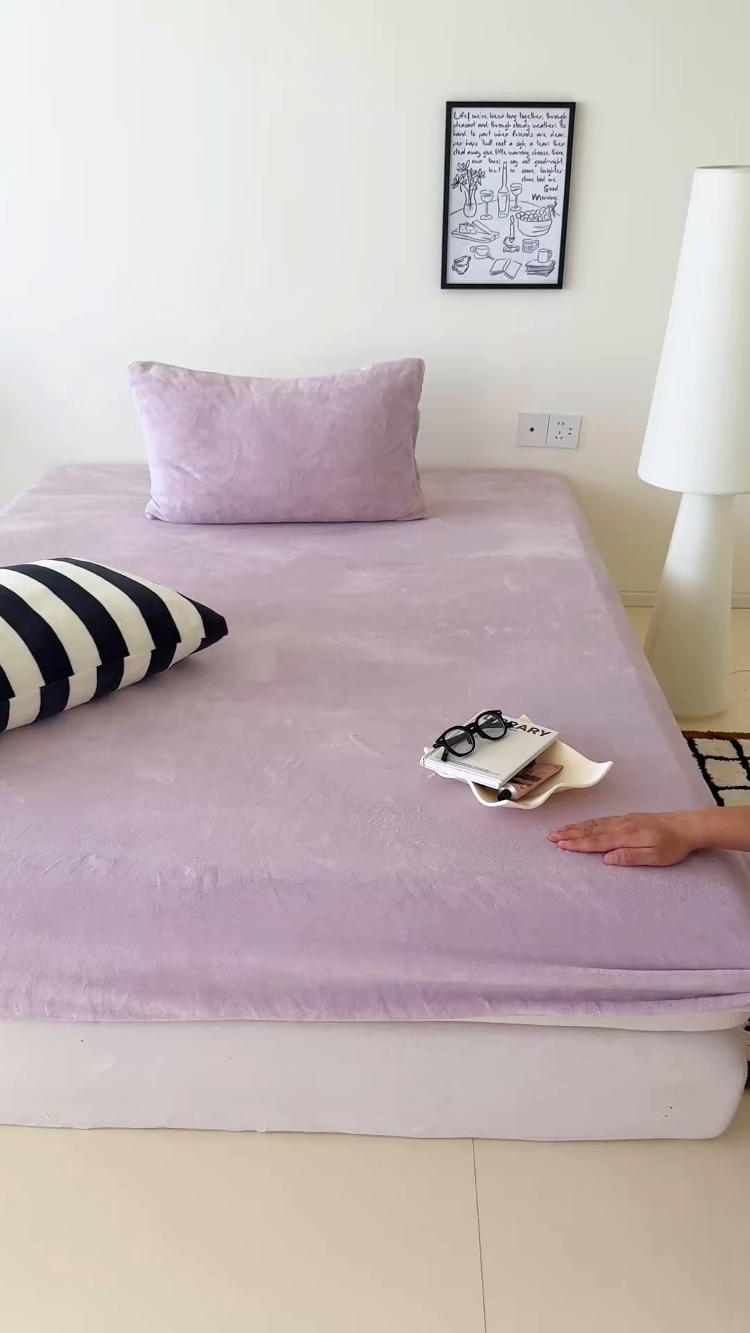 91家纺网 家纺一手货源 找家纺 三朵家纺 2025新款牛奶绒印花单床笠 床笠单件 淡紫