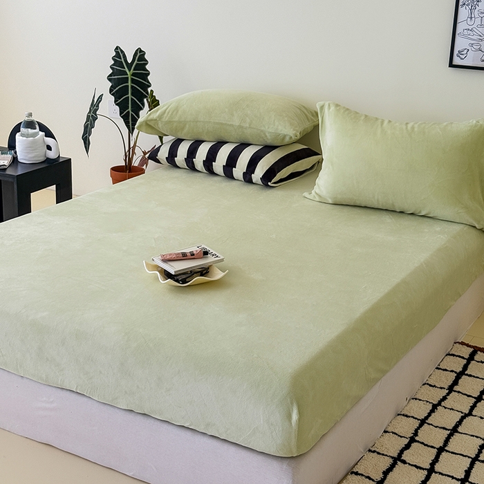 91家纺网 家纺一手货源 找家纺 三朵家纺 2025新款牛奶绒印花单床笠 床笠单件 嫩绿