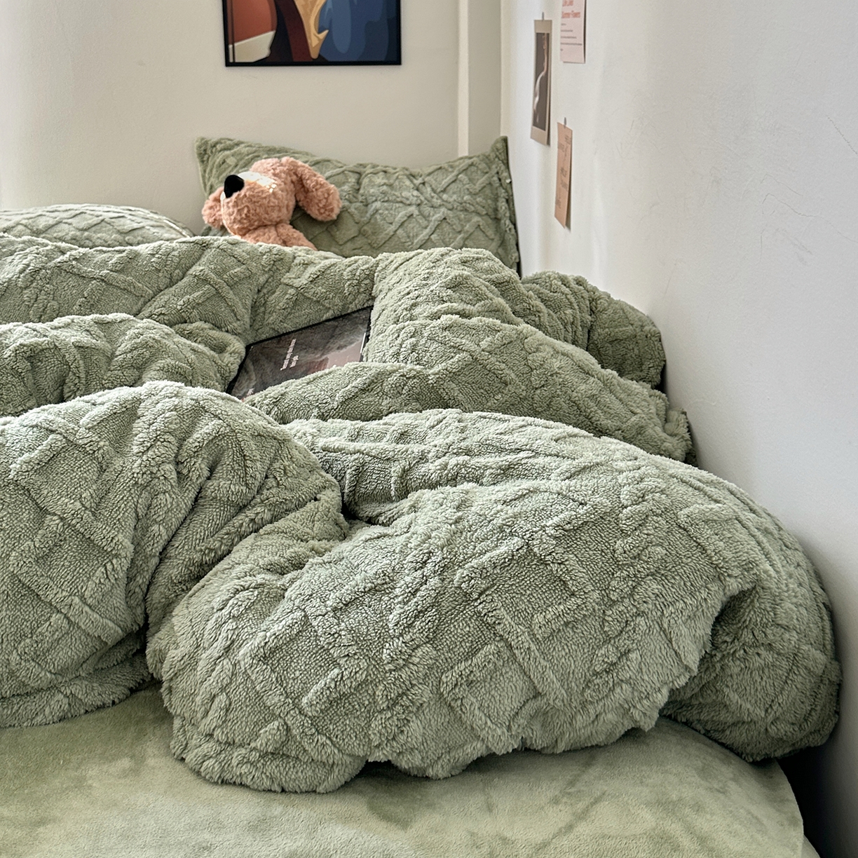 91家纺网 家纺一手货源 找家纺 艾咪-Amy ntmy 2025新款治愈系少女风塔芙绒牛奶绒四件套 抹茶