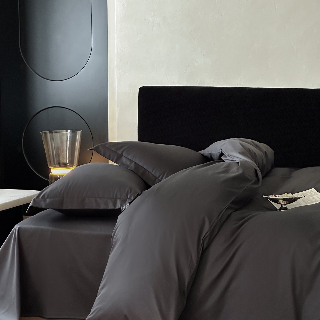 91家纺网 家纺一手货源 找家纺 三味舒屋 2025新款50s全棉纯棉纯色四件套-长期主义 长期主义-摩卡黑灰