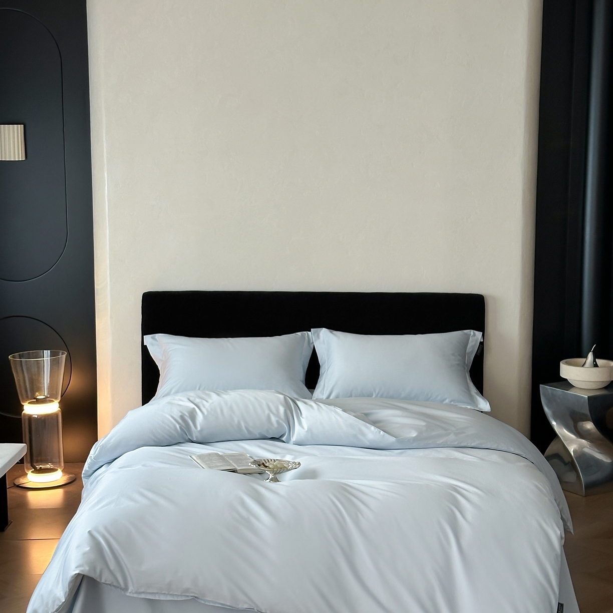 91家纺网 家纺一手货源 找家纺 三味舒屋 2025新款50s全棉纯棉纯色四件套-长期主义 长期主义-净月蓝