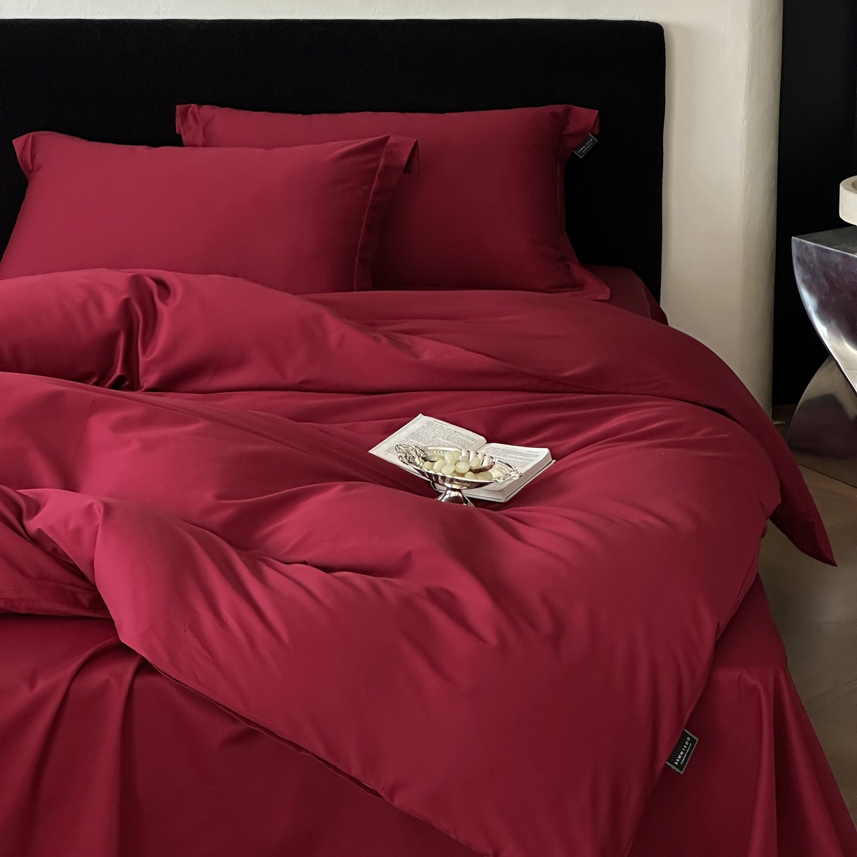 三味舒屋 2025新款50s全棉纯棉纯色四件套-长期主义 长期主义-朗姆酒红