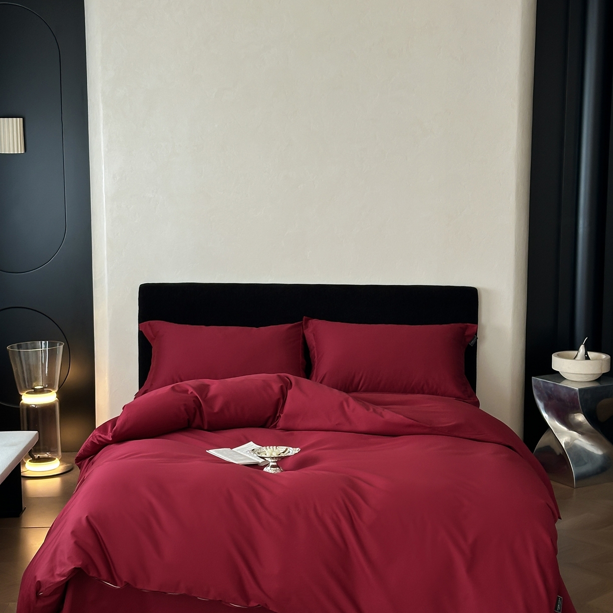 91家纺网 家纺一手货源 找家纺 三味舒屋 2025新款50s全棉纯棉纯色四件套-长期主义 长期主义-朗姆酒红