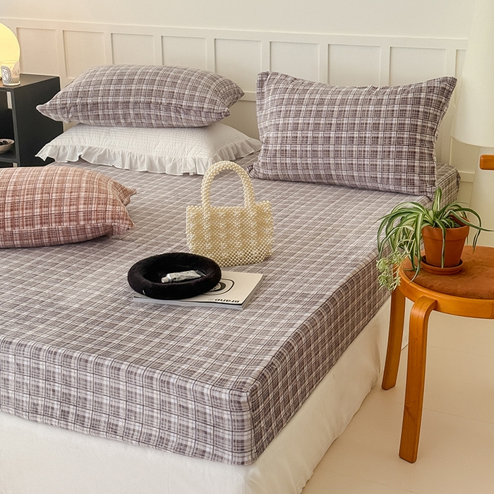 91家纺网 家纺一手货源 找家纺 三朵家纺 2025新款牛奶绒印花单床笠 床笠单件 中古灰格